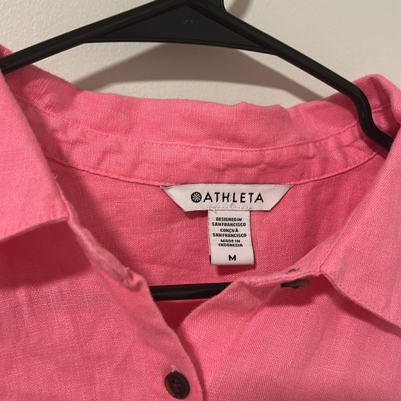 NWT Athleta Retreat Linen Short Sleeve Shirt Raphanus Pink Size Medium - Picture 4 of 5